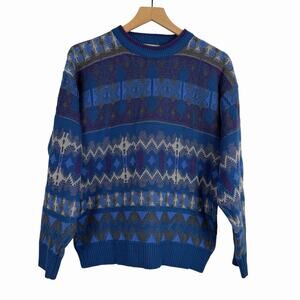 Vintage 90s Saturdays Sweater Men’s M Blue Purple 3D Knit Abstract Cosby Style